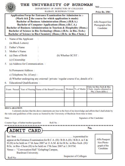 Regarding Admit Card for BA Semester I (Regular & NC) – .